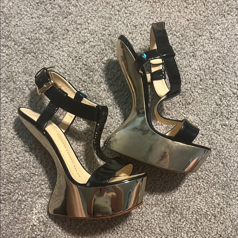 Worn Giuseppe Zanotti Black and Gold Platform Shoes